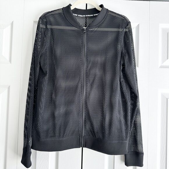 Black Mesh Long Sleeve Athletic Top Black Zip Up Medium (No Size Tag) Streetwear - Picture 3 of 7